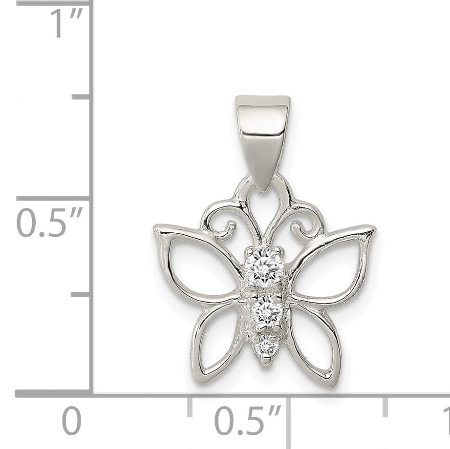 Silver Cubic Zirconia Butterfly Charm Pendant