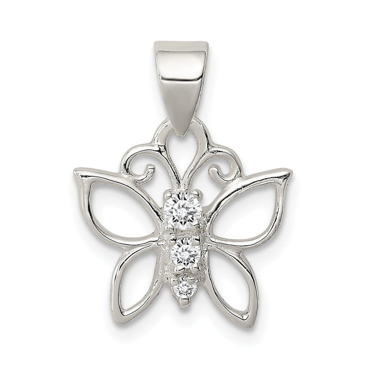 Silver Cubic Zirconia Butterfly Charm Pendant