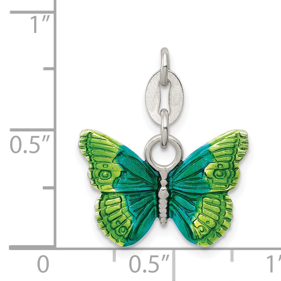 Silver Green Blue Enameled Butterfly Charm