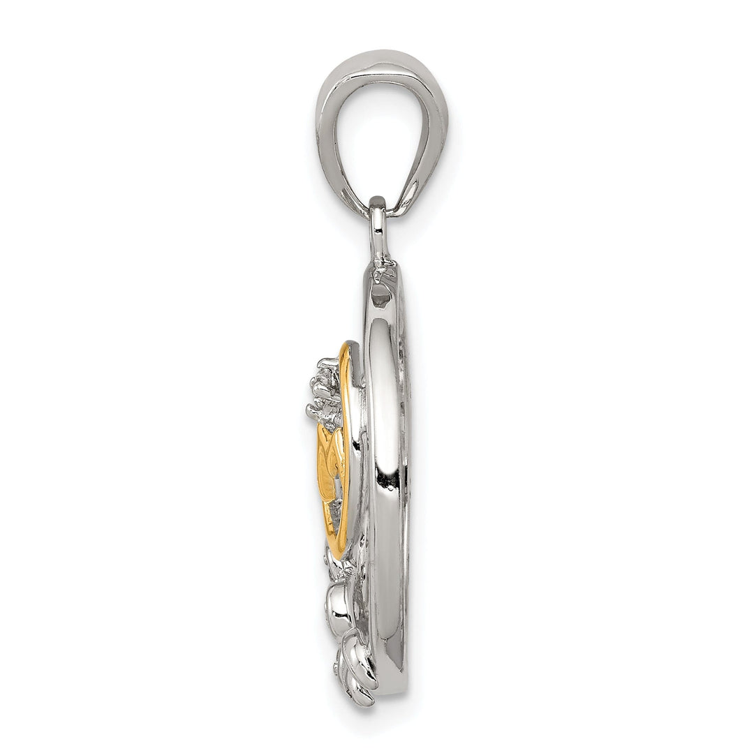 Silver C.Z Round with Flower Design Mom Charm