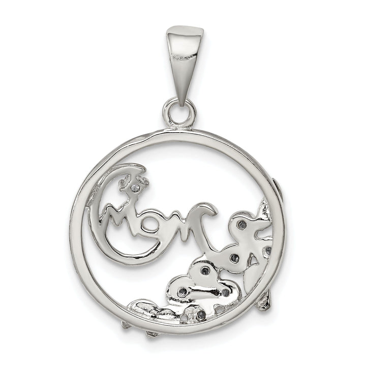 Silver C.Z Round with Flower Design Mom Charm