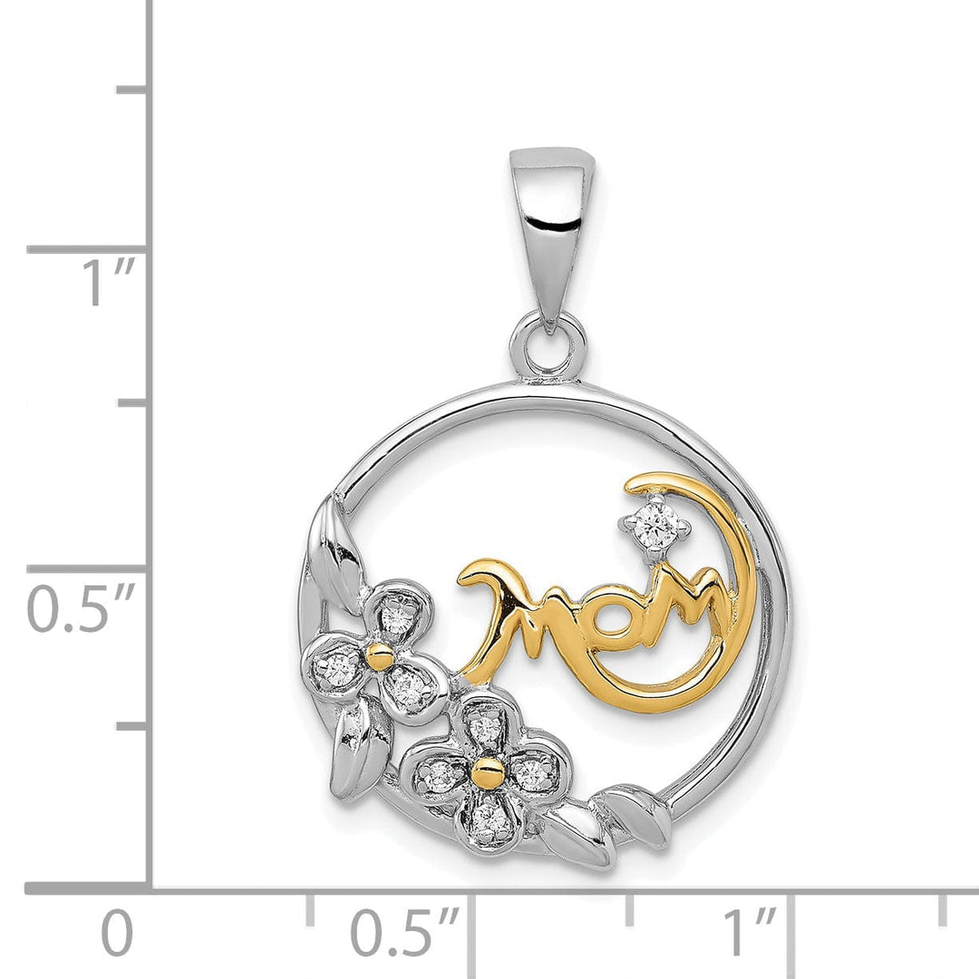 Silver C.Z Round with Flower Design Mom Charm
