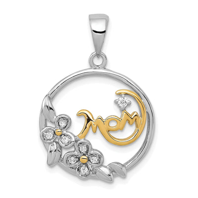 Silver C.Z Round with Flower Design Mom Charm at $ 32.93 only from Jewelryshopping.com