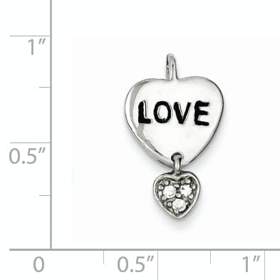 Silver C.Z Heart Love Design Chain Slide Charm