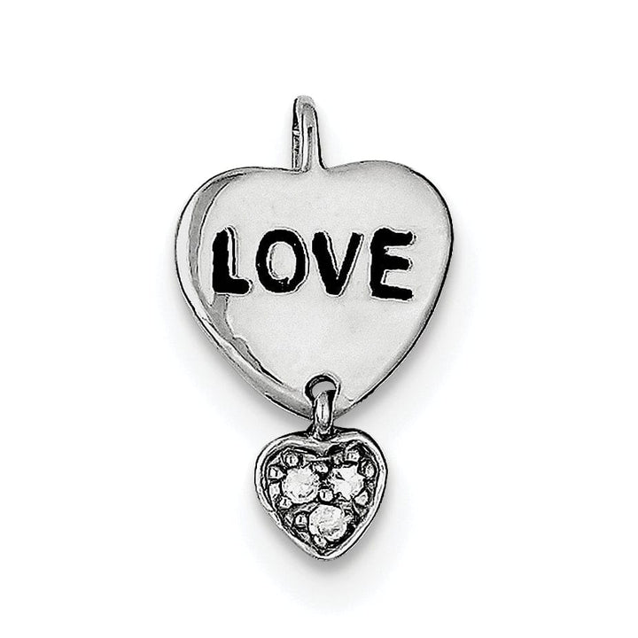 Silver C.Z Heart Love Design Chain Slide Charm