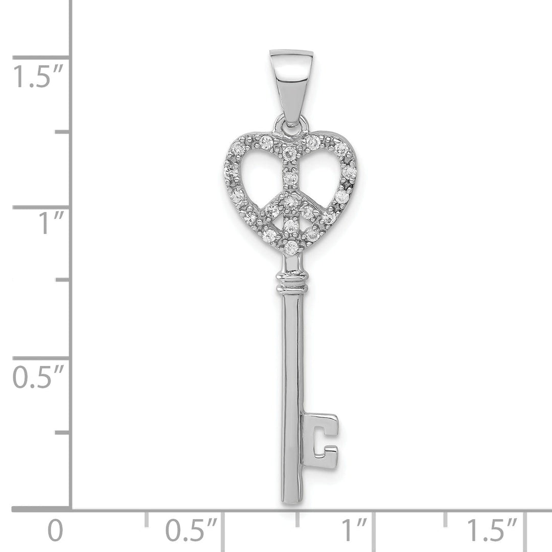 Sterling Silver Cubic Zirconia Heart Key Pendant