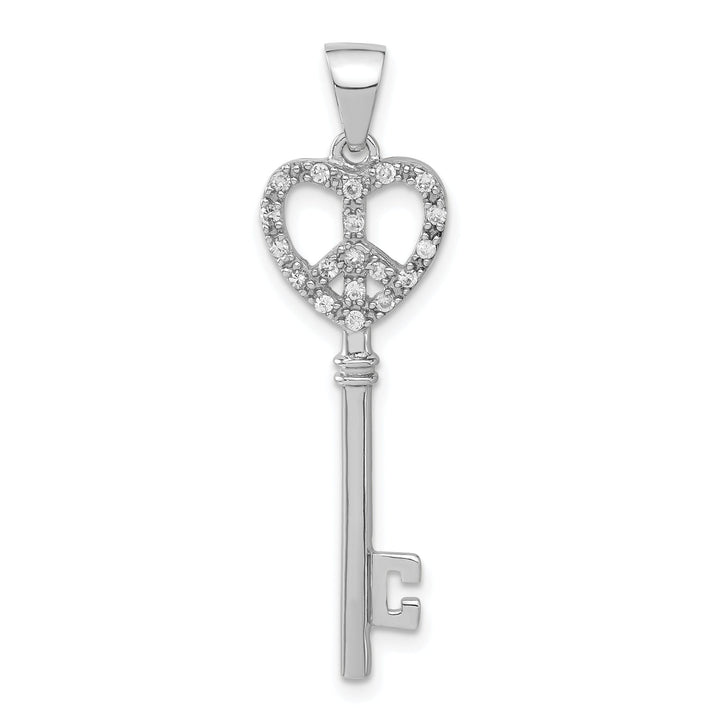 Sterling Silver Cubic Zirconia Heart Key Pendant