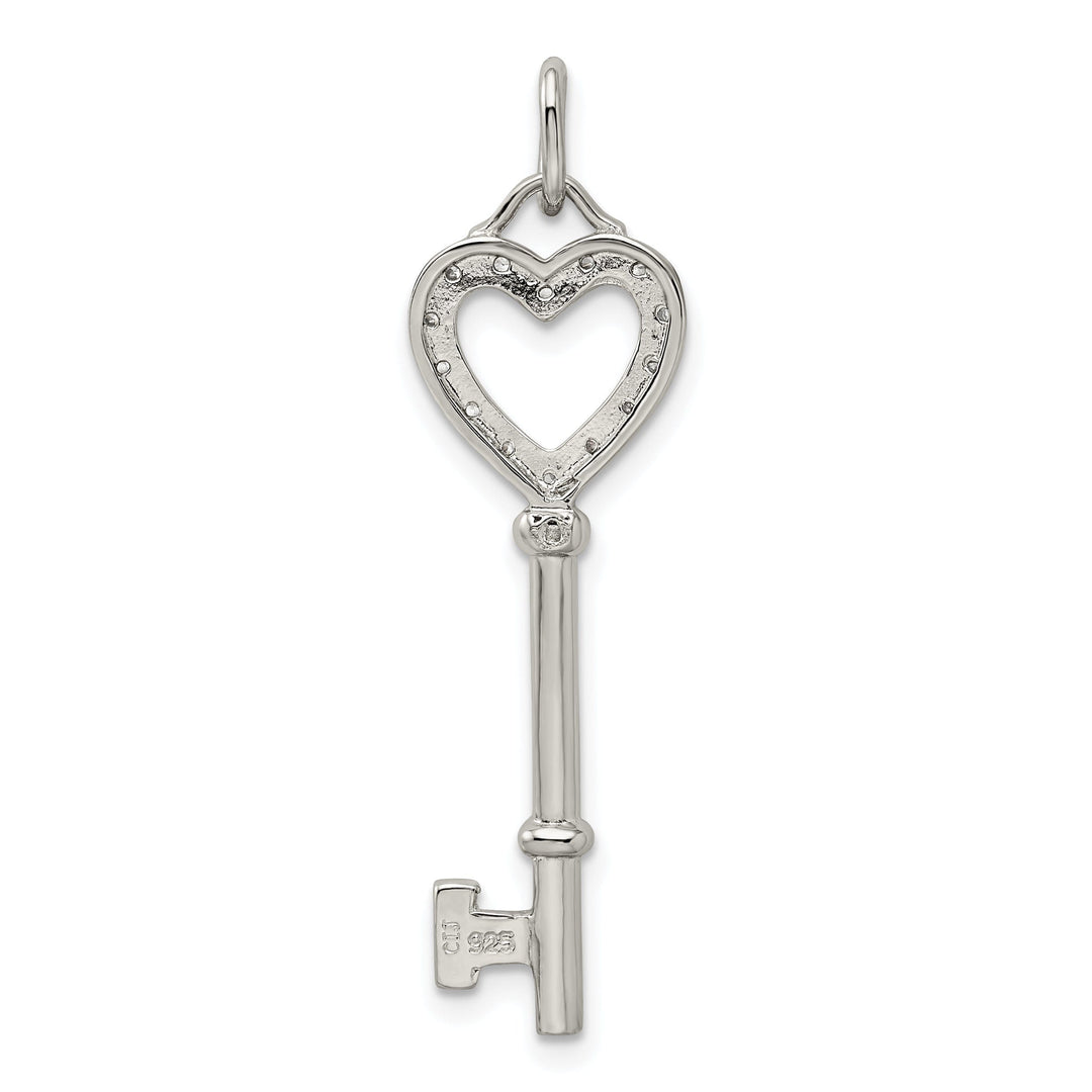 Sterling Silver Cubic Zirconia Heart Key Pendant