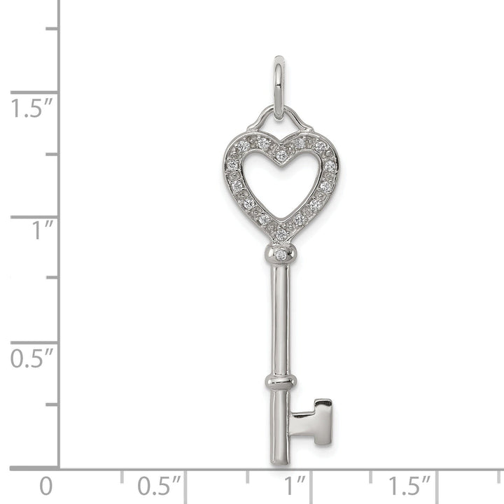 Sterling Silver Cubic Zirconia Heart Key Pendant