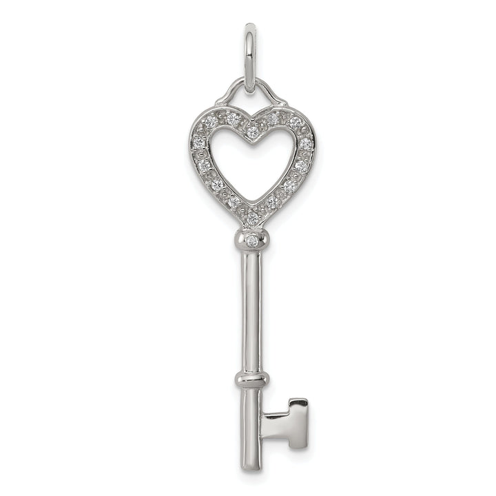 Sterling Silver Cubic Zirconia Heart Key Pendant