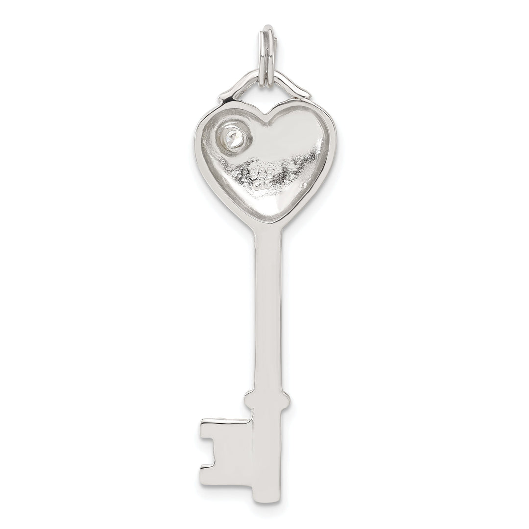 Sterling Silver Cubic Zirconia Heart Key Pendant