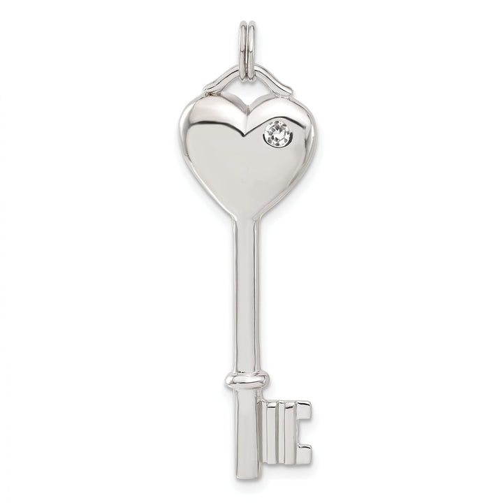 Sterling Silver Cubic Zirconia Heart Key Pendant