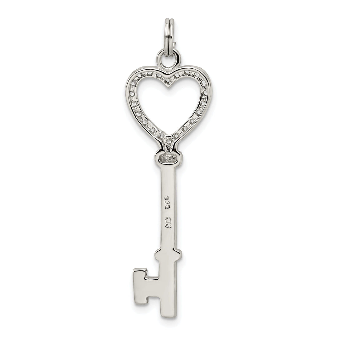 Sterling Silver Cubic Zirconia Heart Key Pendant