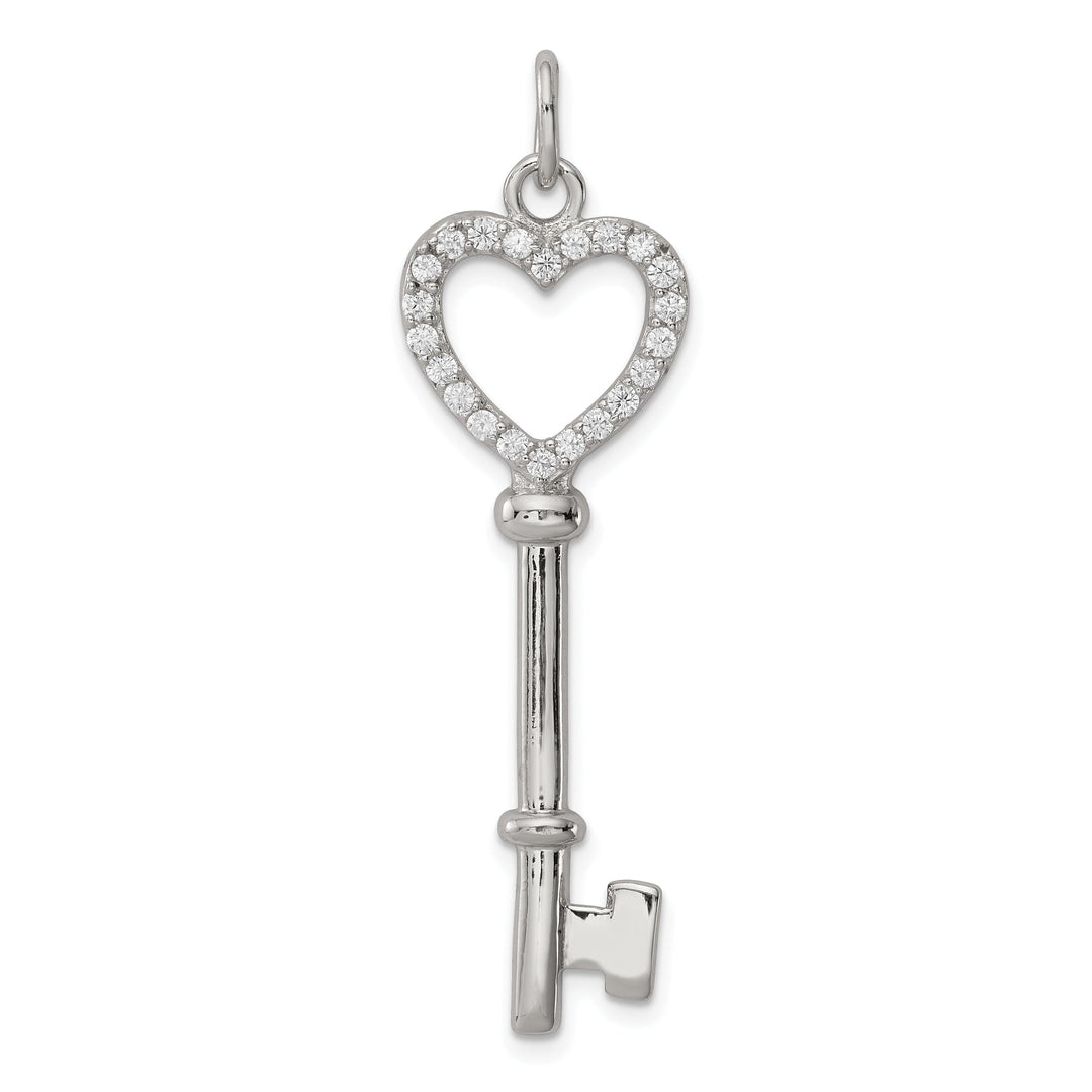 Sterling Silver Cubic Zirconia Heart Key Pendant