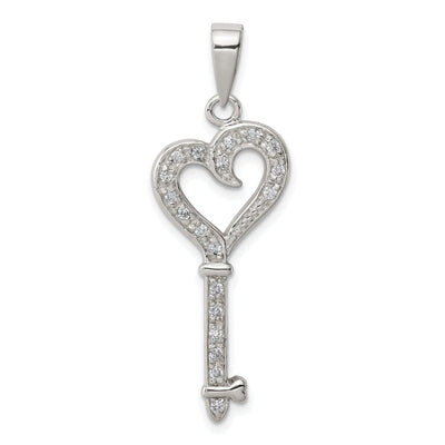 Sterling Silver Cubic Zirconia Heart Key Pendant
