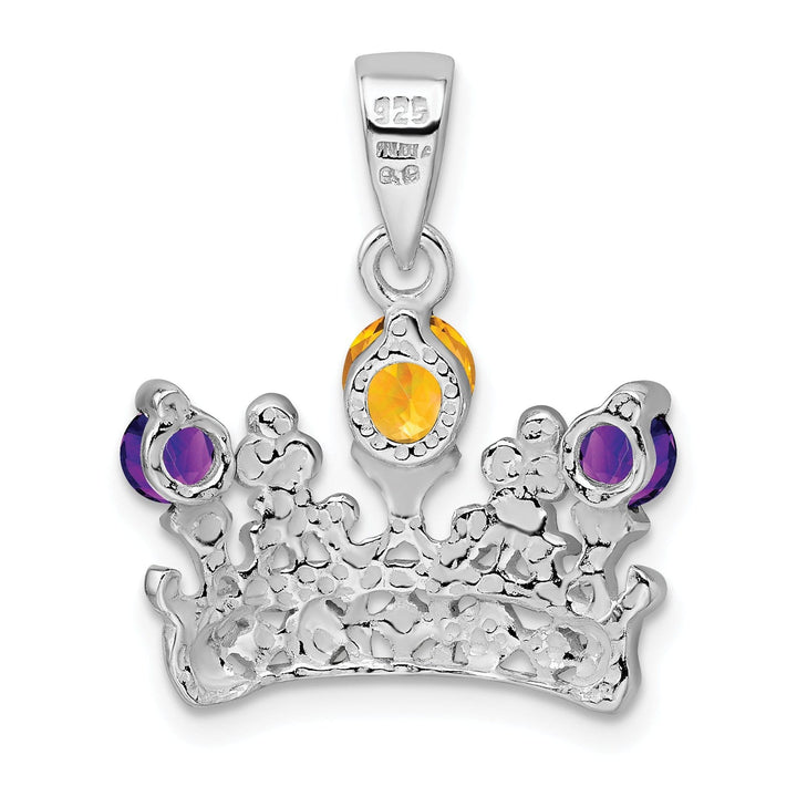 Silver Citrine Amethyst Polished Crown Charm