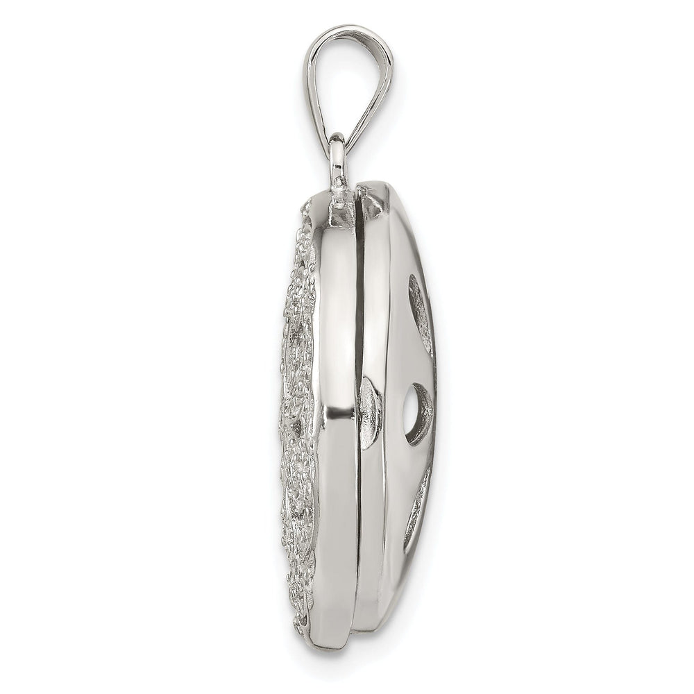 Sterling Silver CZ Circle w/ Flower Design Locket Pendant
