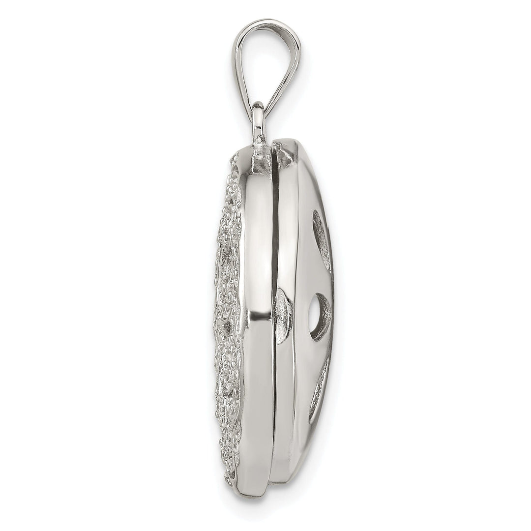 Sterling Silver CZ Circle w/ Flower Design Locket Pendant