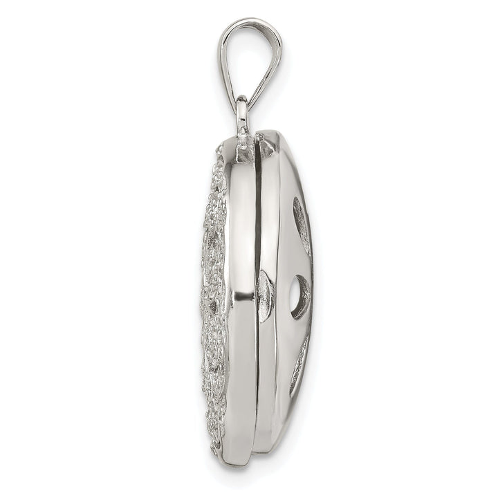 Sterling Silver CZ Circle w/ Flower Design Locket Pendant