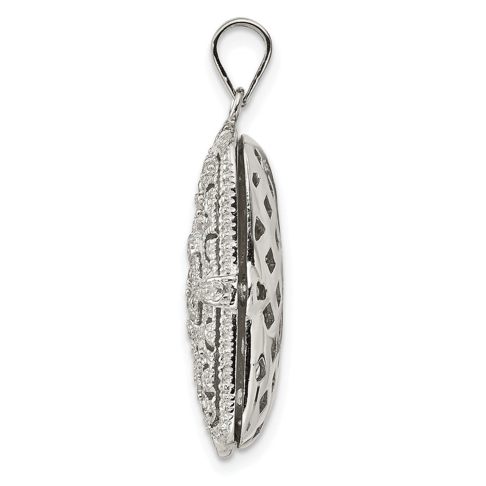 Sterling Silver CZ Oval Design Square Locket Pendant