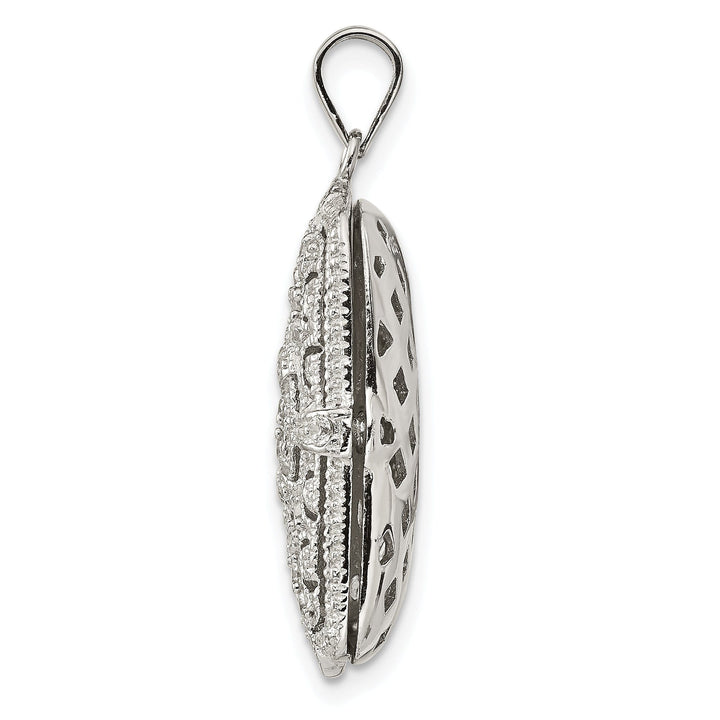 Sterling Silver CZ Oval Design Square Locket Pendant