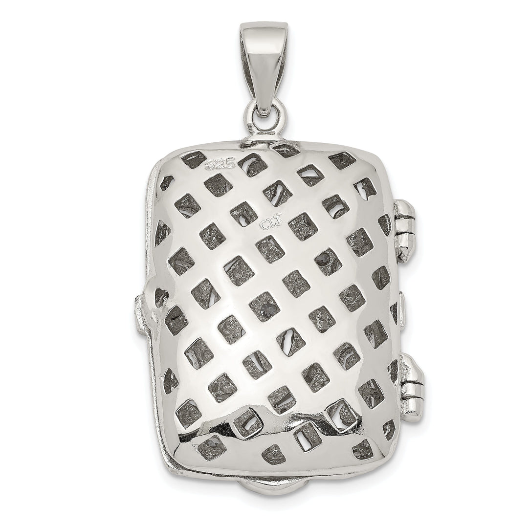 Sterling Silver CZ Oval Design Square Locket Pendant