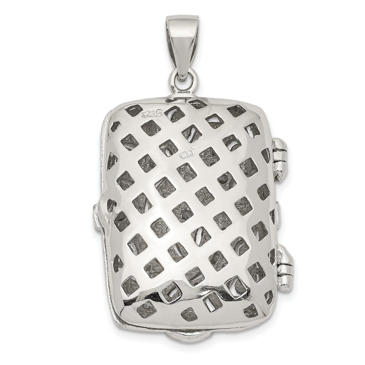 Sterling Silver CZ Oval Design Square Locket Pendant