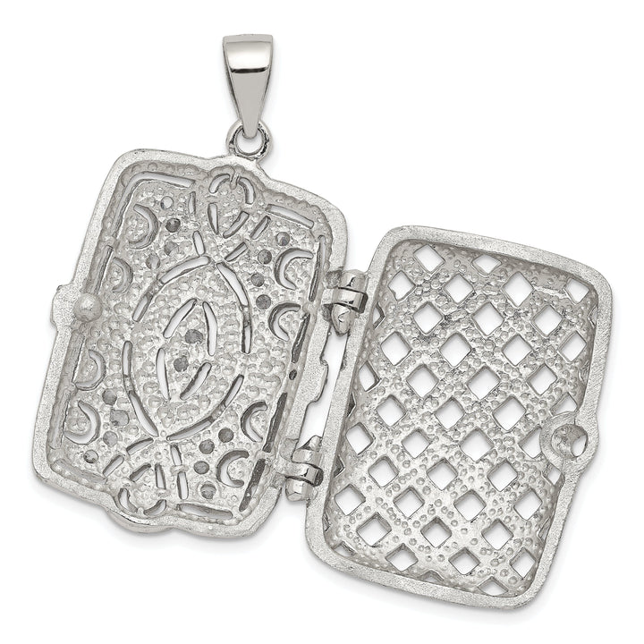 Sterling Silver CZ Oval Design Square Locket Pendant