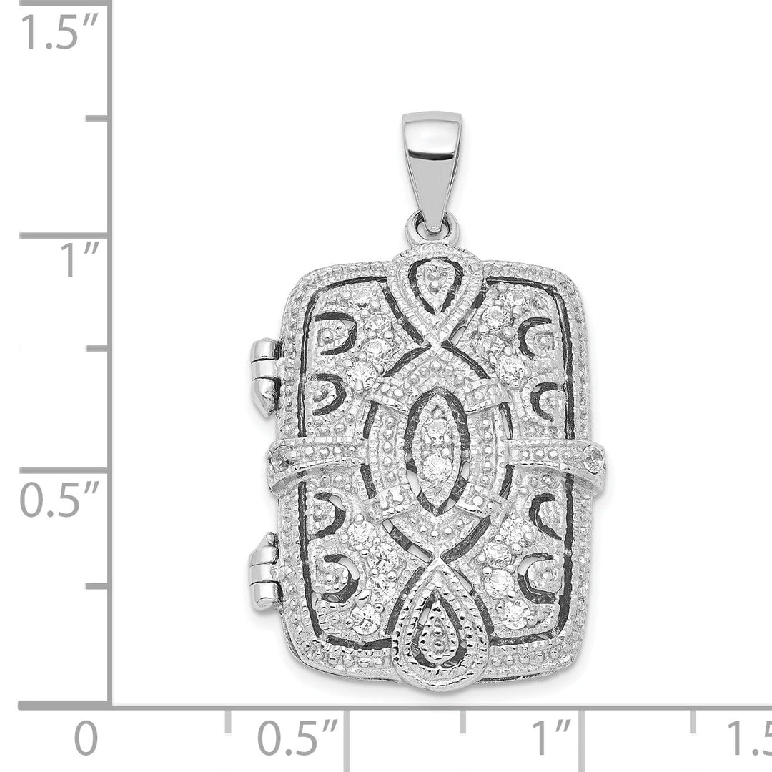 Sterling Silver CZ Oval Design Square Locket Pendant