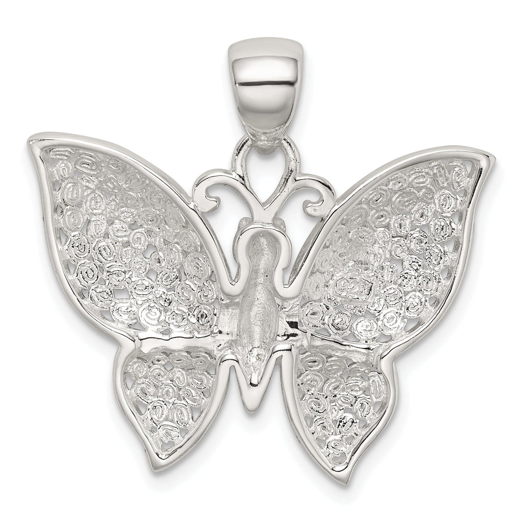 Silver Polished Textured Butterfly Pendant