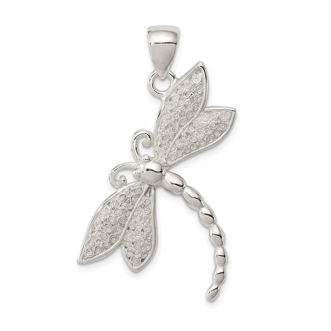 Sterling Silver Polish Texture Dragonfly Charm