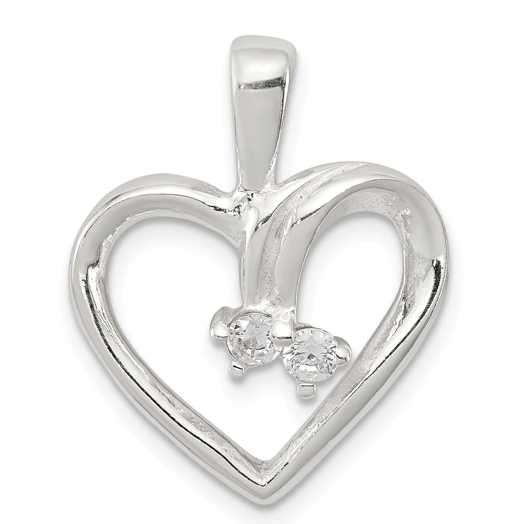 Sterling Silver Polished Two C.Z Heart Charm