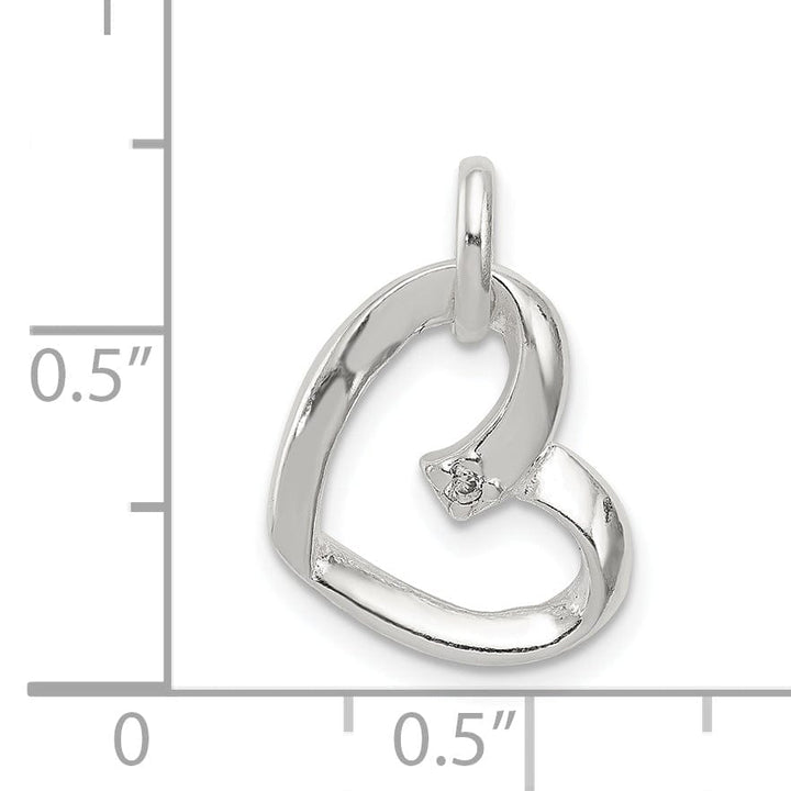 Sterling Silver Polished C.Z Heart Charm