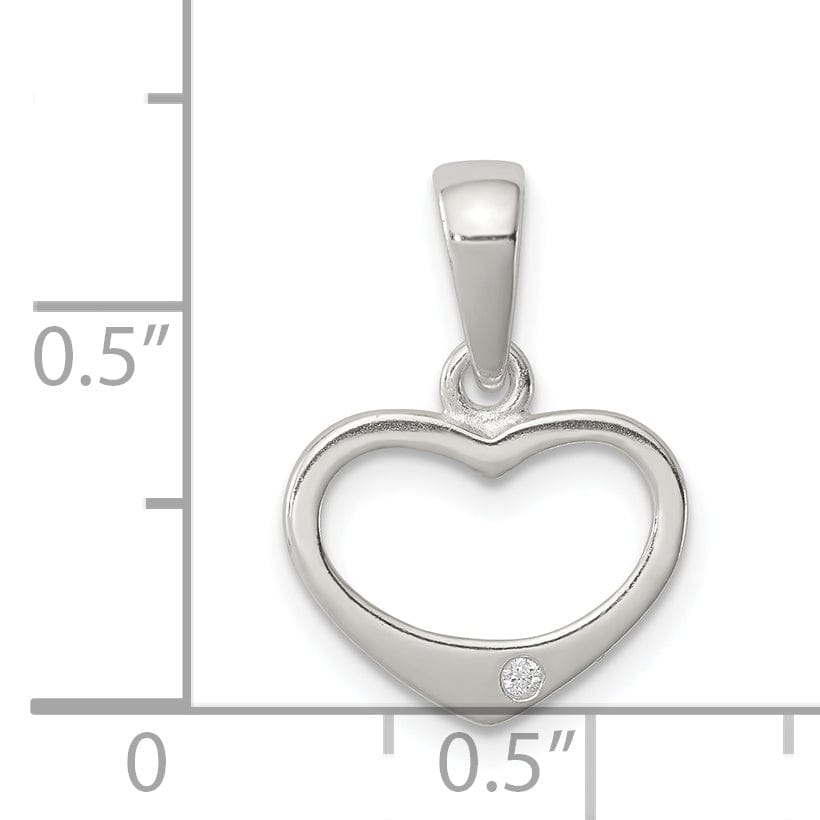 Sterling Silver Polished C.Z Heart Charm