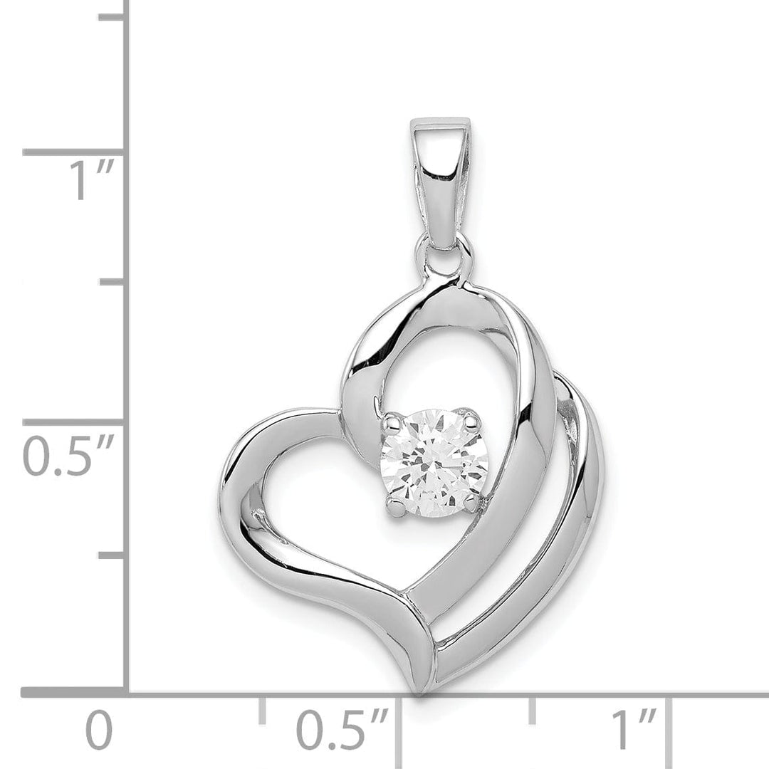 Sterling Silver Round C.Z Fancy Heart Pendant