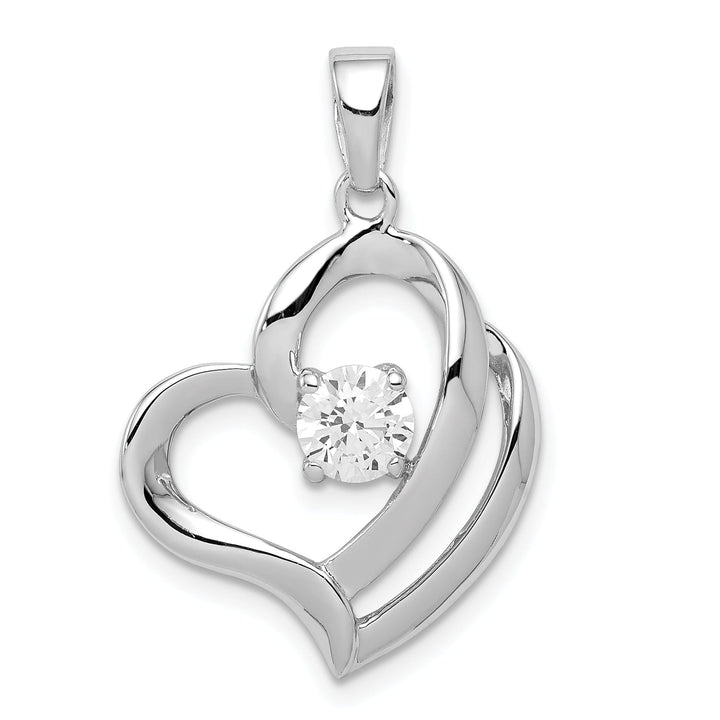 Sterling Silver Round C.Z Fancy Heart Pendant