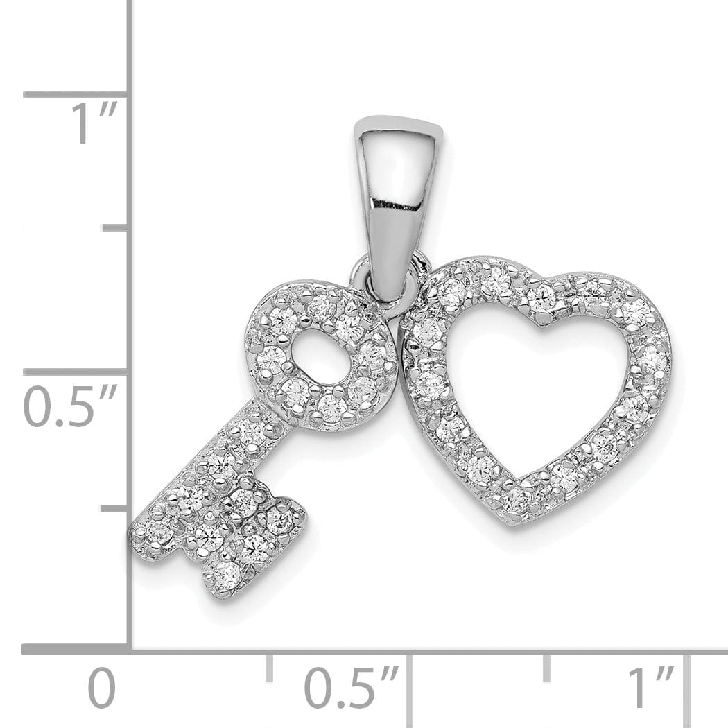 Sterling Silver Heart Key Fancy Pendant