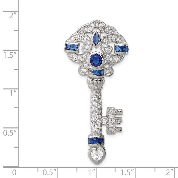 Sterling Silver Blue Cubic Zirconia Key Slide