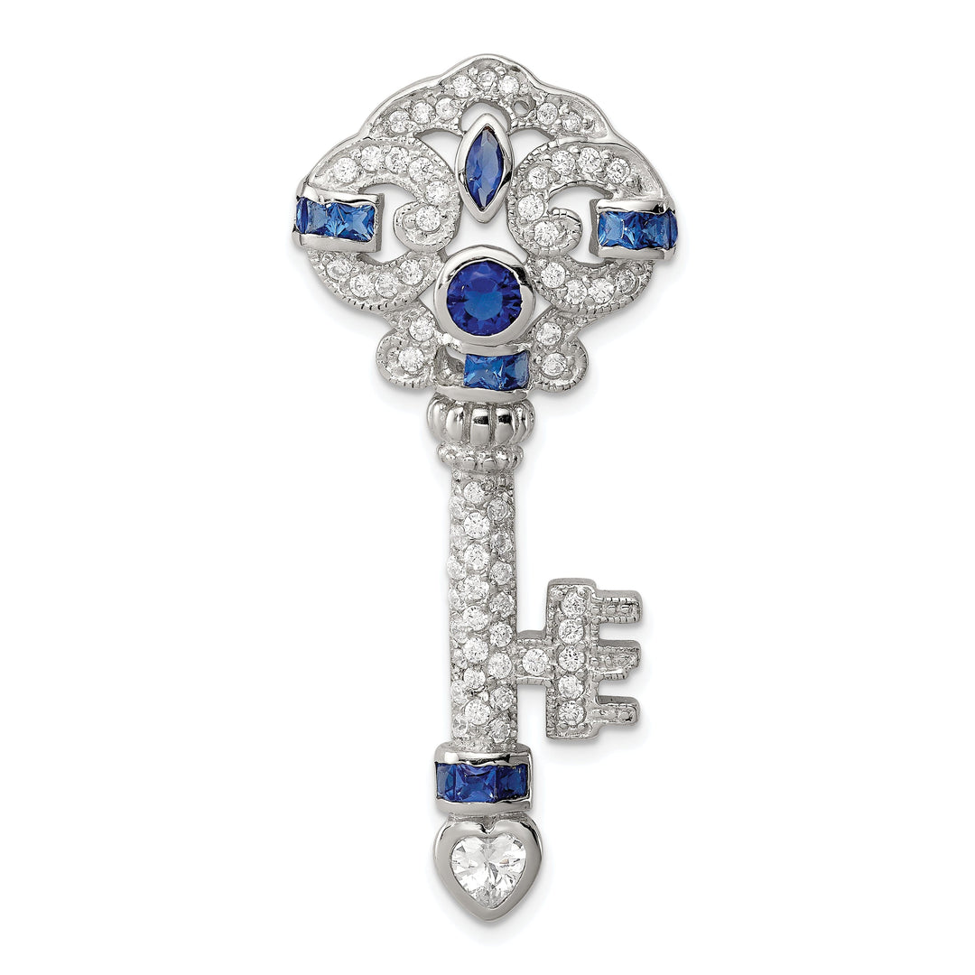 Sterling Silver Blue Cubic Zirconia Key Slide