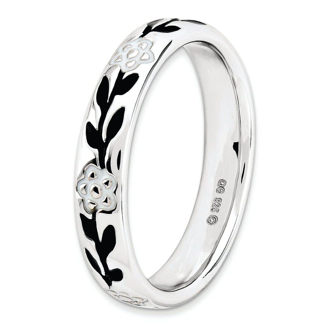 Sterling Silver Polished Enameled Flower Ring
