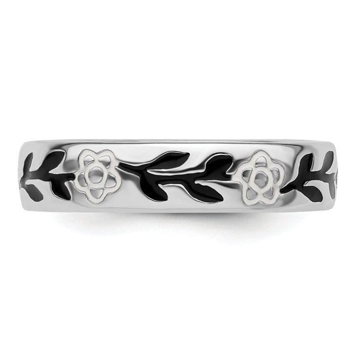 Sterling Silver Polished Enameled Flower Ring