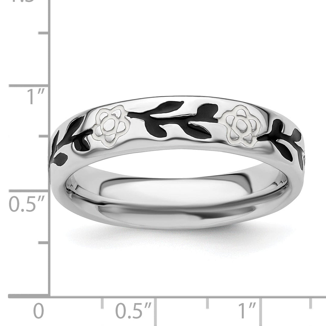Sterling Silver Polished Enameled Flower Ring