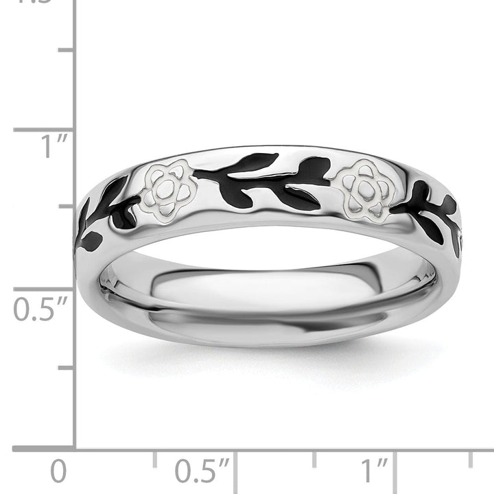 Sterling Silver Polished Enameled Flower Ring