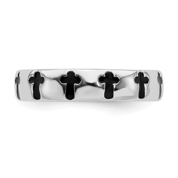 Sterling Silver Polished Enameled Cross Ring