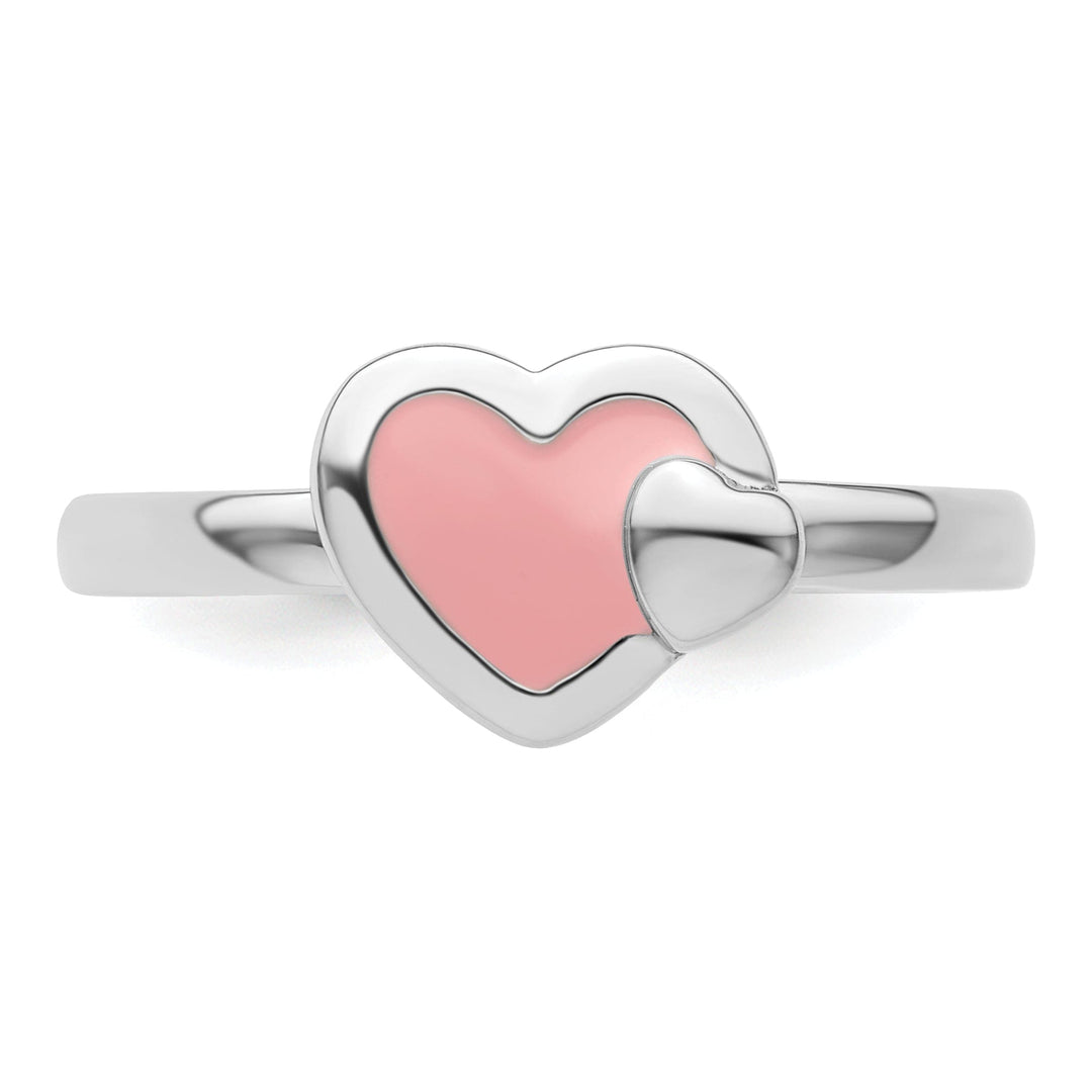 Sterling Silver Pink Enameled Heart Ring