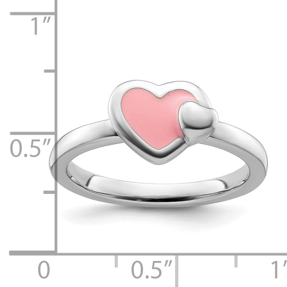 Sterling Silver Pink Enameled Heart Ring