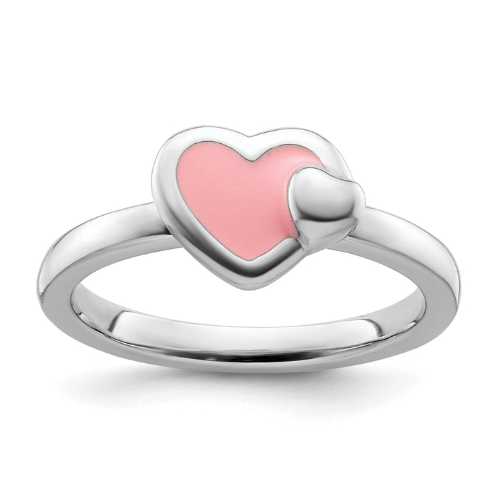 Sterling Silver Pink Enameled Heart Ring