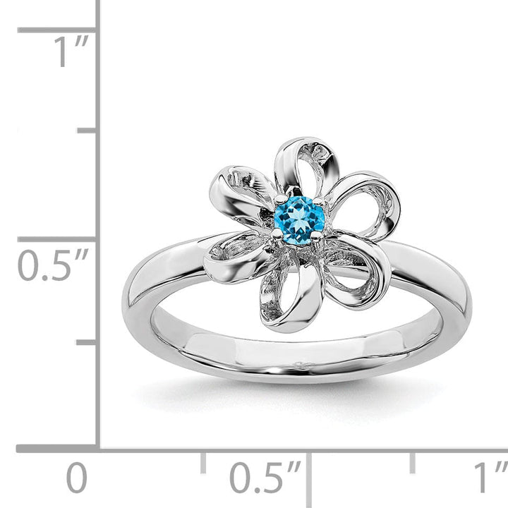 Sterling Silver Polished Blue Topaz Flower Ring