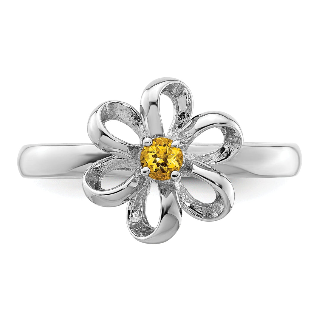 Sterling Silver Polished Citrine Flower Ring