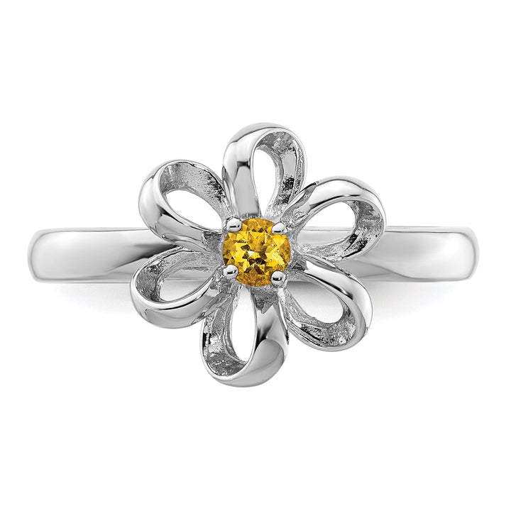 Sterling Silver Polished Citrine Flower Ring